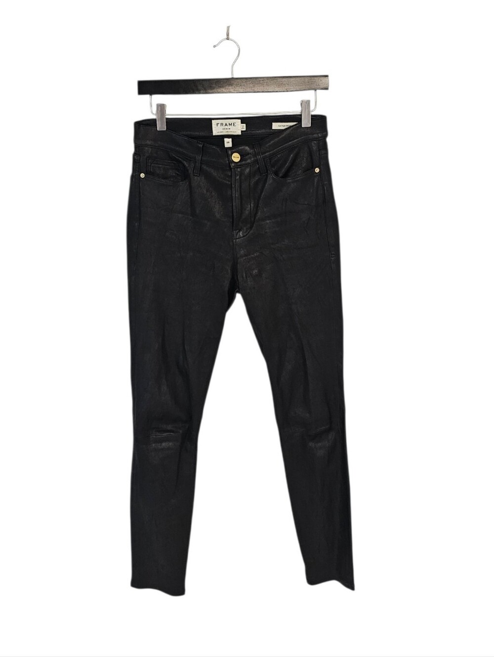 FRAME Le High Skinny 100% Lamb Leather Black Skinny Pant 28 Preowned